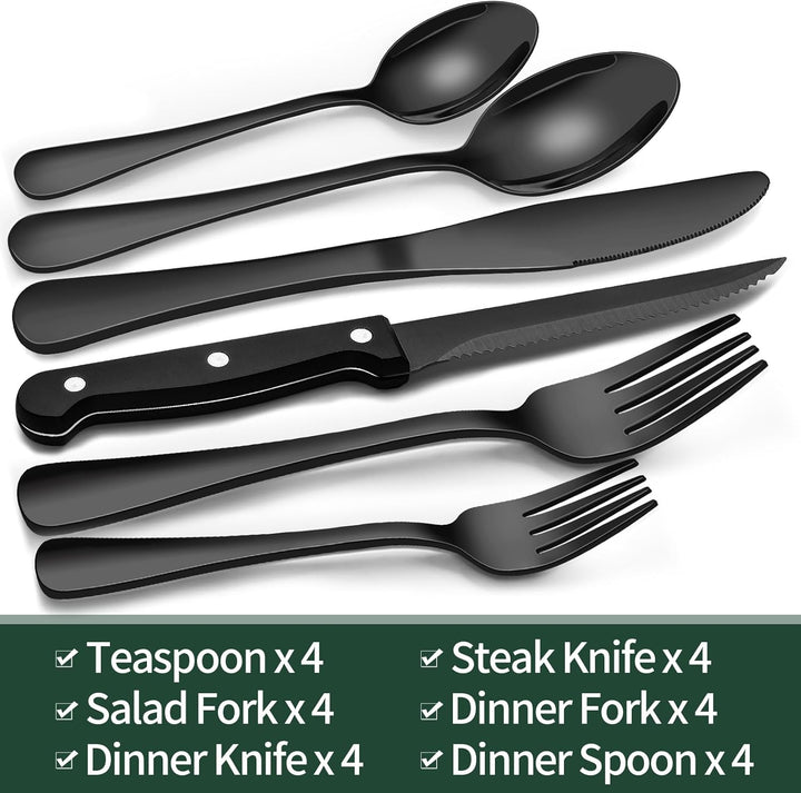 Kalsten | Luxury 24-Piece Black Cutlery Set – Stainless Steel & Dishwasher Safe