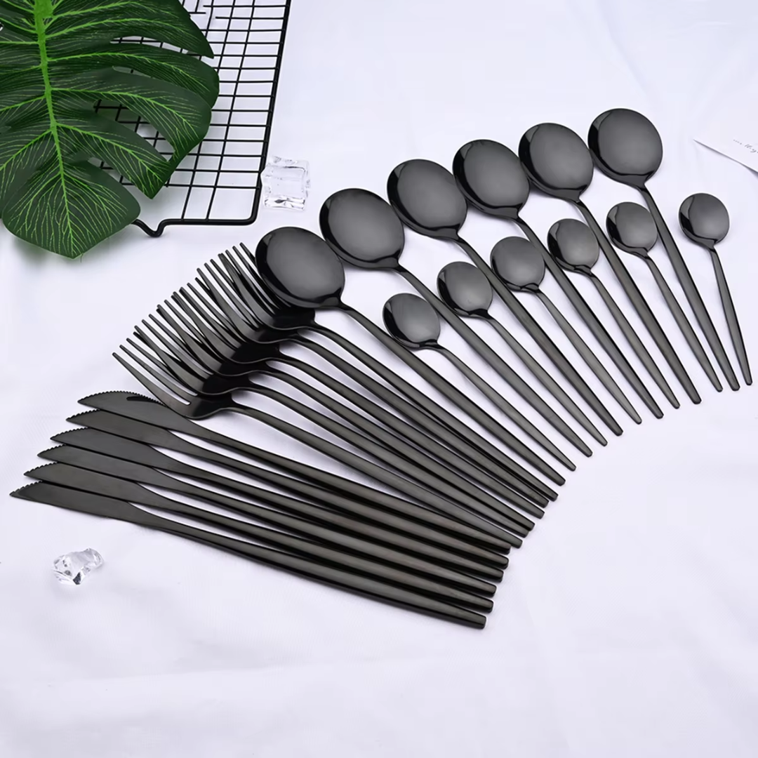 Kalsten | Luxury 24-Piece Black Cutlery Set – Stainless Steel & Dishwasher Safe