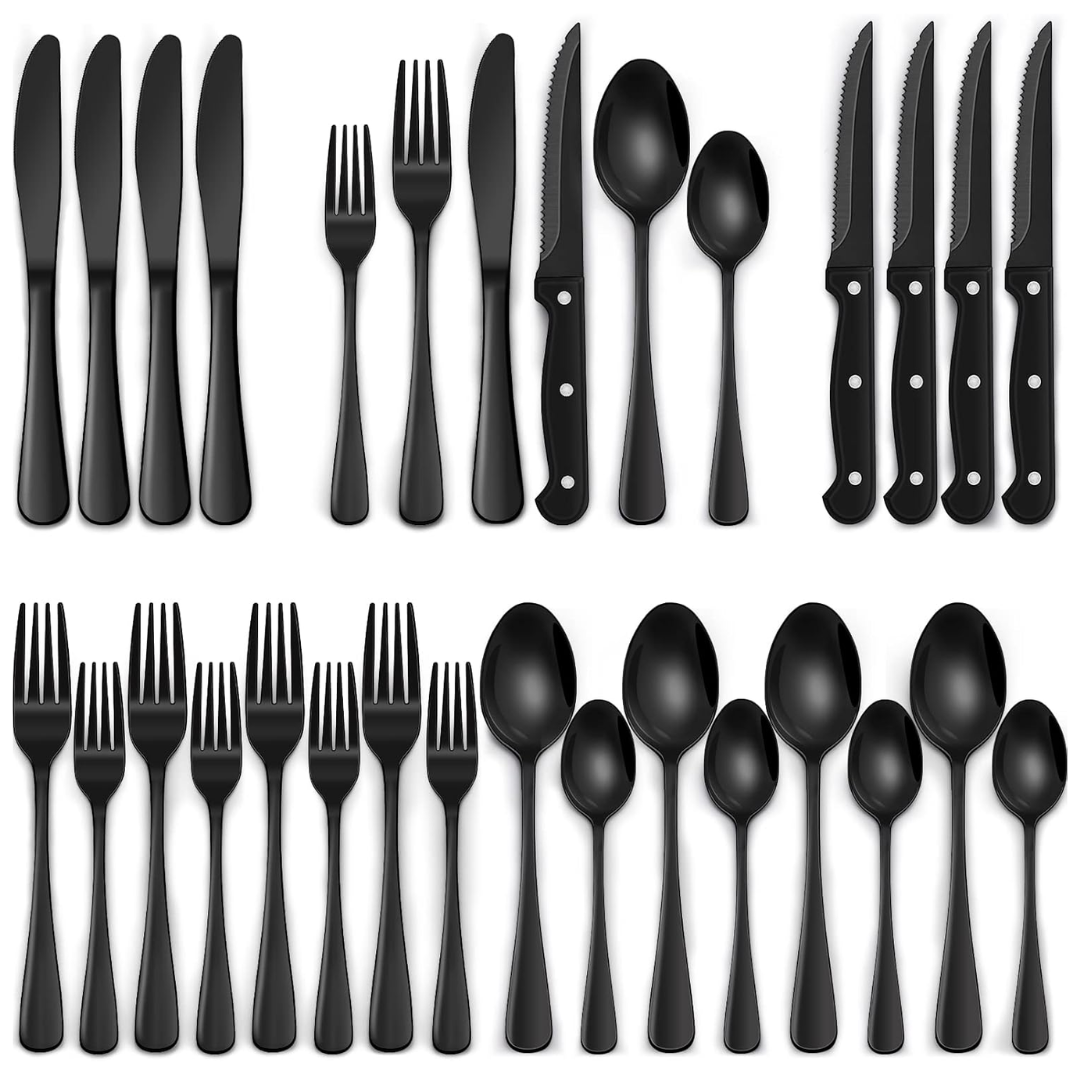 Kalsten | Luxury 24-Piece Black Cutlery Set – Stainless Steel & Dishwasher Safe