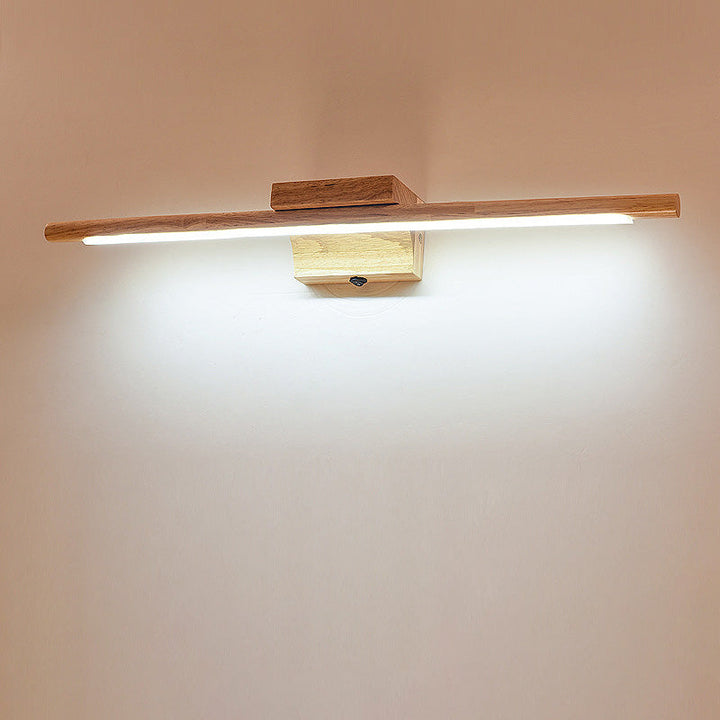 Slim Wood Vanity Sconce Lamp Modernist Led Beige Wall Mounted Light Fixture in White/Warm Light | Kalsten