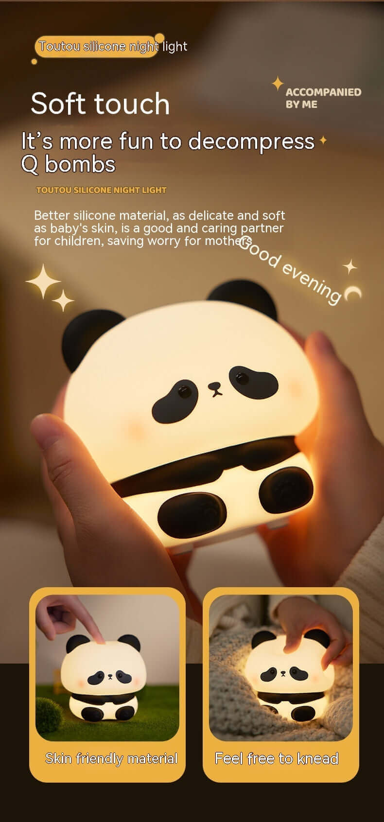 Panda LED Night Light Cute Silicone Night Light USB Rechargeable Touch Night Lamp Bedroom Timing Lamp Decoration Children's Gift Home Decor | Kalsten