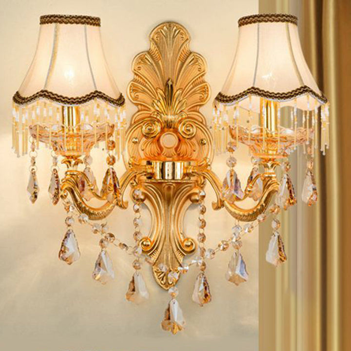 Victorian Candle Wall Sconce Lighting Metal Wall Mount Light with Shade and Crystal Decor | Kalsten