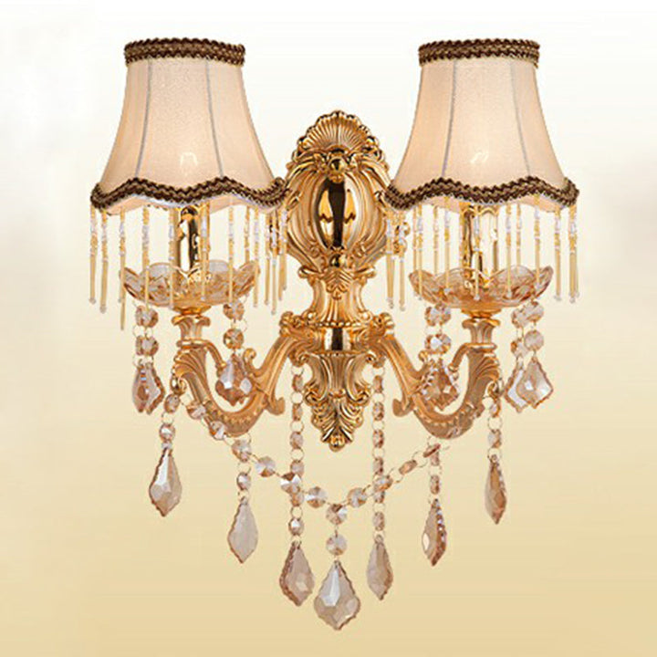 Victorian Candle Wall Sconce Lighting Metal Wall Mount Light with Shade and Crystal Decor | Kalsten
