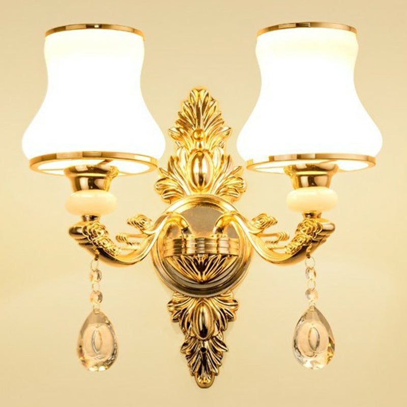 Victorian Candle Wall Sconce Lighting Metal Wall Mount Light with Shade and Crystal Decor | Kalsten