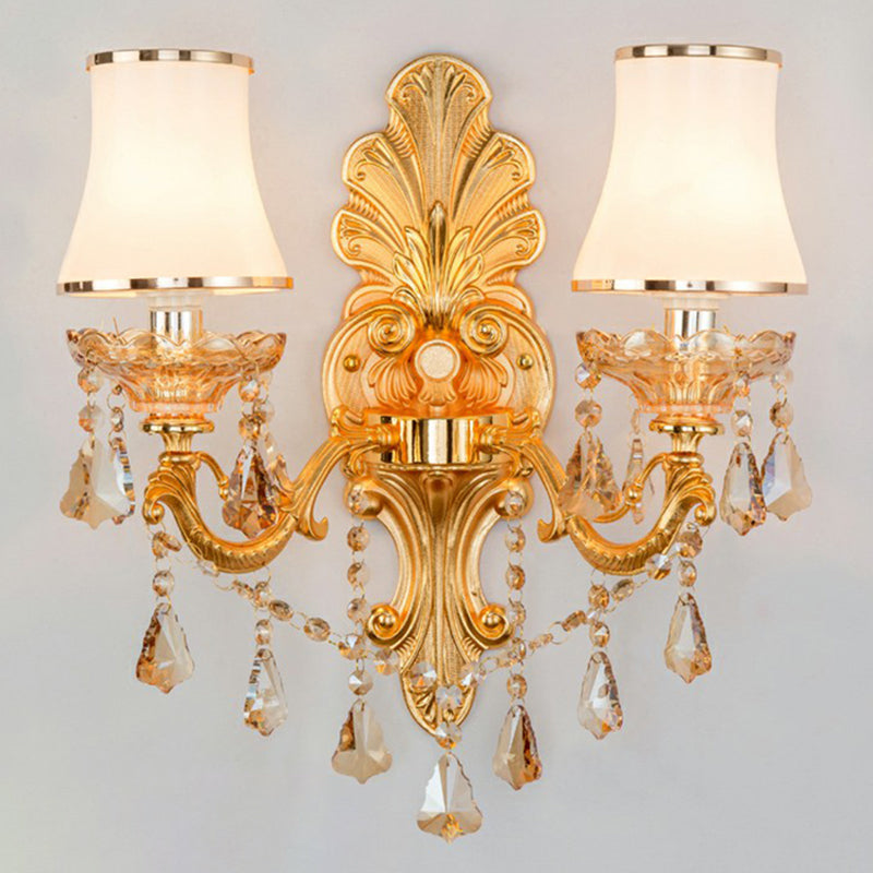 Victorian Candle Wall Sconce Lighting Metal Wall Mount Light with Shade and Crystal Decor | Kalsten