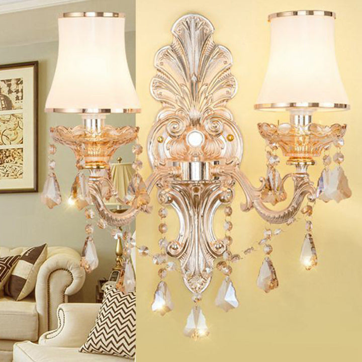 Victorian Candle Wall Sconce Lighting Metal Wall Mount Light with Shade and Crystal Decor | Kalsten