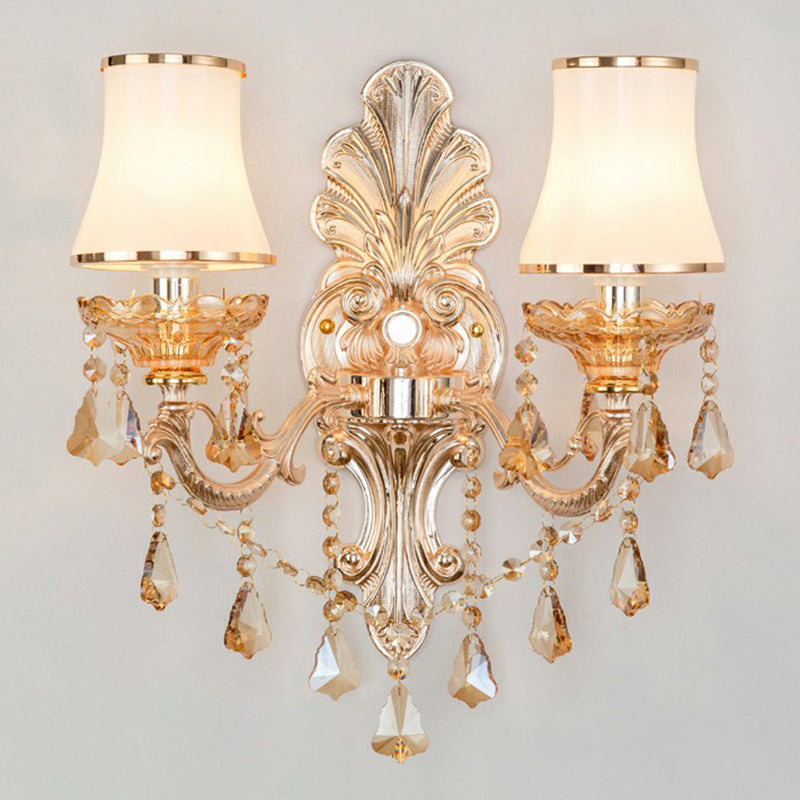 Victorian Candle Wall Sconce Lighting Metal Wall Mount Light with Shade and Crystal Decor | Kalsten