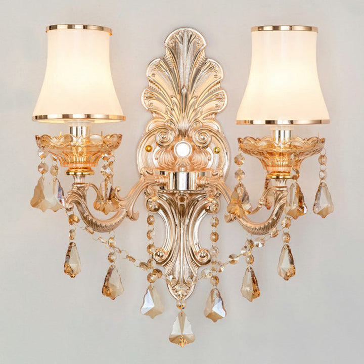 Victorian Candle Wall Sconce Lighting Metal Wall Mount Light with Shade and Crystal Decor | Kalsten