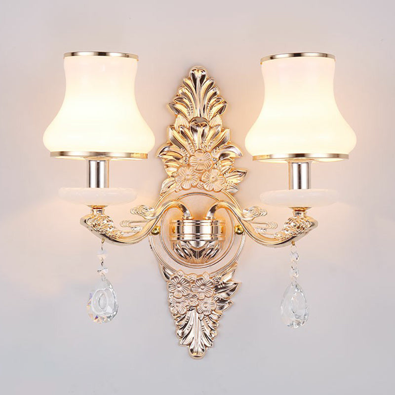 Victorian Candle Wall Sconce Lighting Metal Wall Mount Light with Shade and Crystal Decor | Kalsten