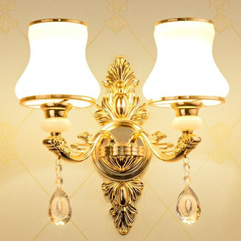 Victorian Candle Wall Sconce Lighting Metal Wall Mount Light with Shade and Crystal Decor | Kalsten