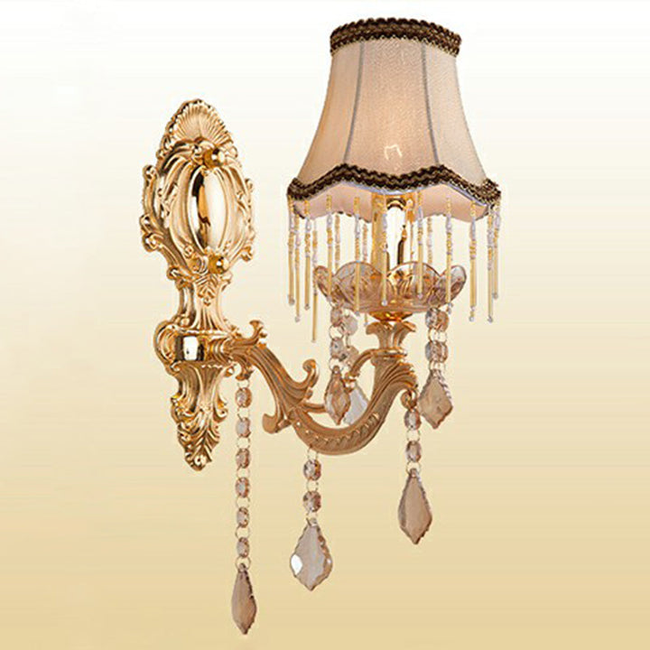 Victorian Candle Wall Sconce Lighting Metal Wall Mount Light with Shade and Crystal Decor | Kalsten