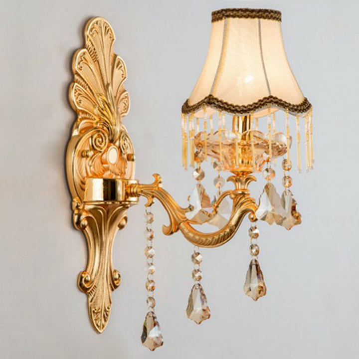 Victorian Candle Wall Sconce Lighting Metal Wall Mount Light with Shade and Crystal Decor | Kalsten