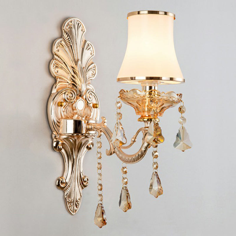 Victorian Candle Wall Sconce Lighting Metal Wall Mount Light with Shade and Crystal Decor | Kalsten