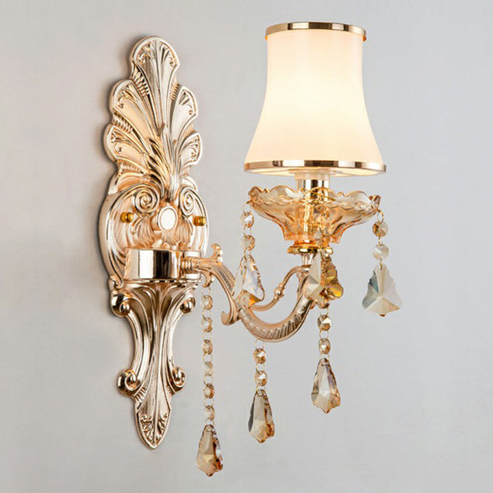 Victorian Candle Wall Sconce Lighting Metal Wall Mount Light with Shade and Crystal Decor | Kalsten