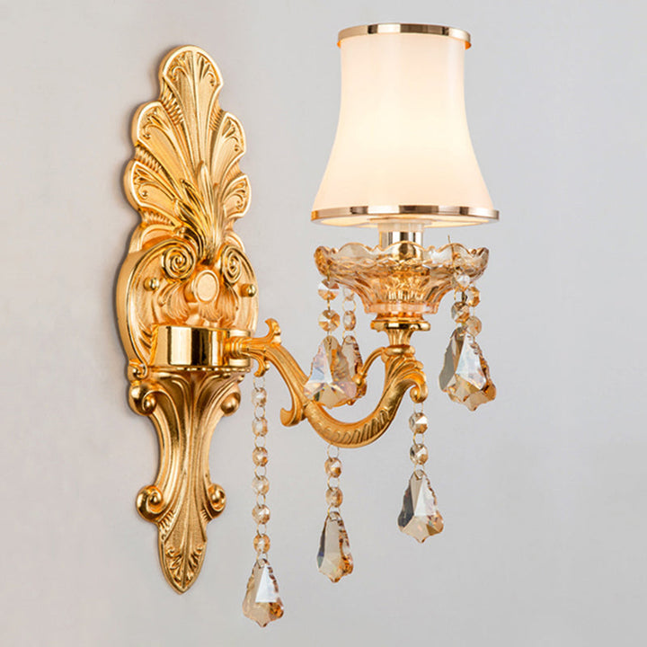 Victorian Candle Wall Sconce Lighting Metal Wall Mount Light with Shade and Crystal Decor | Kalsten