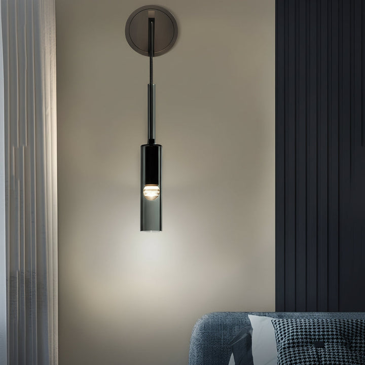 Nordic Cylinder Glass Wall Sconce – Brass & Smoke Gray Pendant Wall Light (E14) | Kalsten