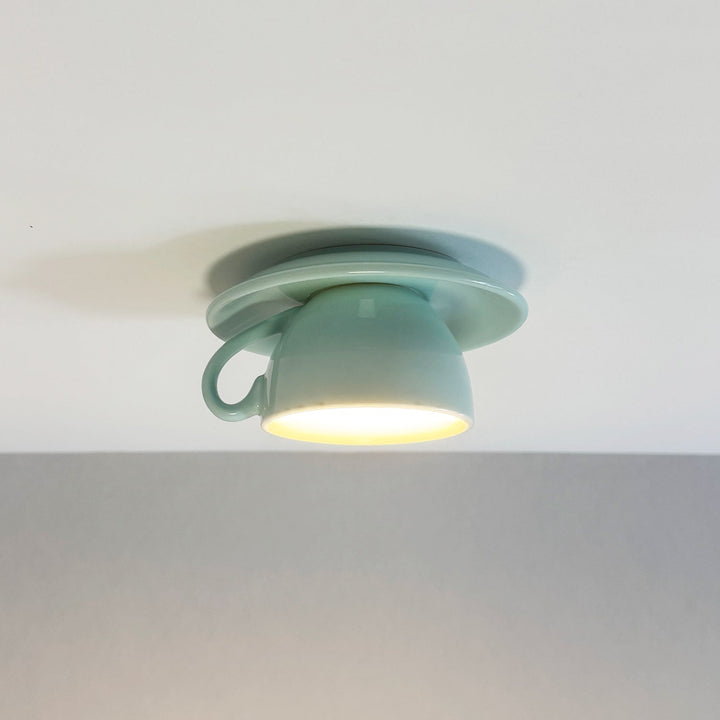 Ceiling Light Ceramic Coffee Cup Shape Indoor Bedroom Living Room Decorative Flush Mount LED Fixture | Kalsten