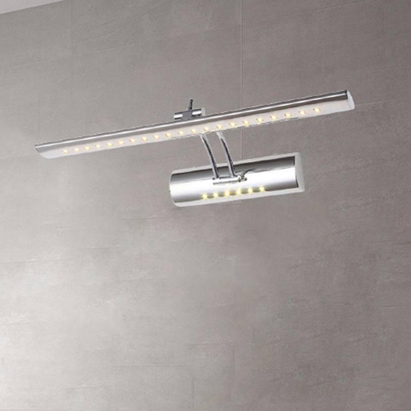 Kalsten | Nickel Finish Linear Wall Lamp Contemporary 16"/21.5" Width LED Metallic Makeup Lighting in White/Warm Light