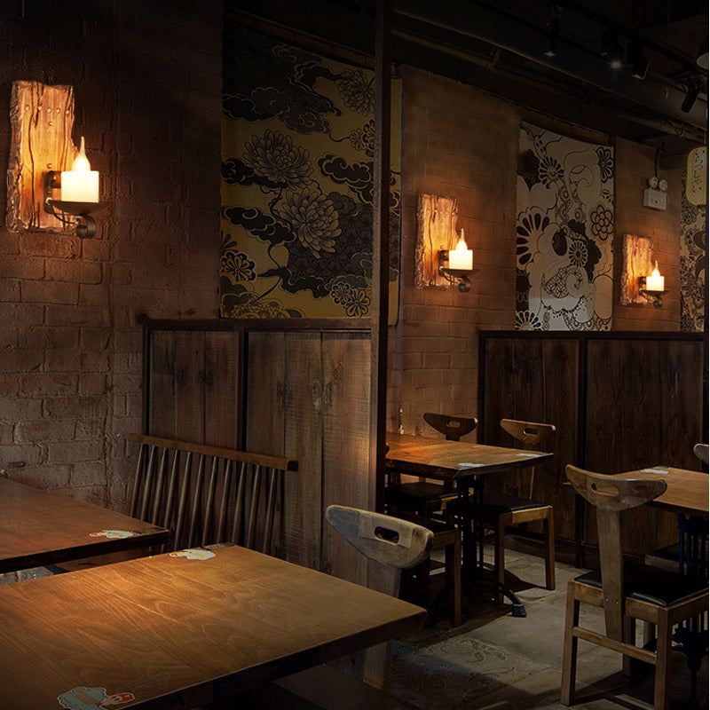 BowLift | Wooden Brown Wall Lamp Geometrically Designed Country Style Wall Sconce for Hallway