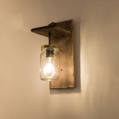 BowLift | Wooden Brown Wall Lamp Geometrically Designed Country Style Wall Sconce for Hallway