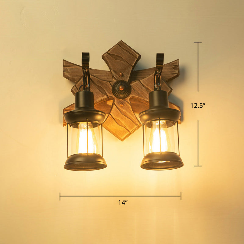 BowLift | Wooden Brown Wall Lamp Geometrically Designed Country Style Wall Sconce for Hallway
