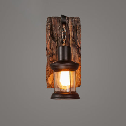 BowLift | Wooden Brown Wall Lamp Geometrically Designed Country Style Wall Sconce for Hallway