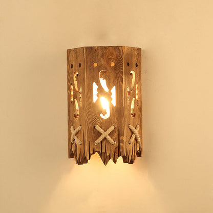 BowLift | Wooden Brown Wall Lamp Geometrically Designed Country Style Wall Sconce for Hallway