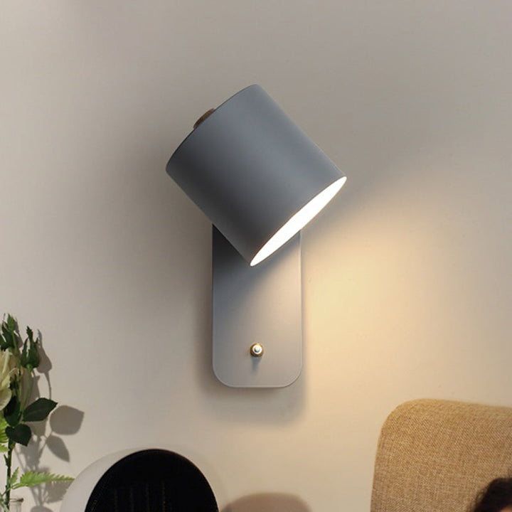 Swivelable Cylinder Reading Lamp Nordic Metal Single-Bulb Wall Light with Power Button | Kalsten