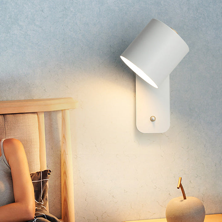 Swivelable Cylinder Reading Lamp Nordic Metal Single-Bulb Wall Light with Power Button | Kalsten