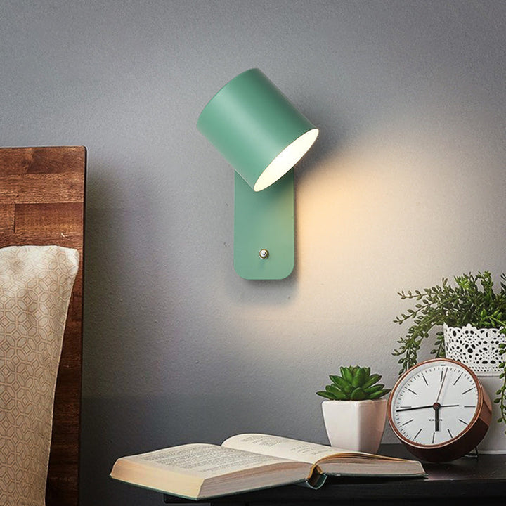 Swivelable Cylinder Reading Lamp Nordic Metal Single-Bulb Wall Light with Power Button | Kalsten
