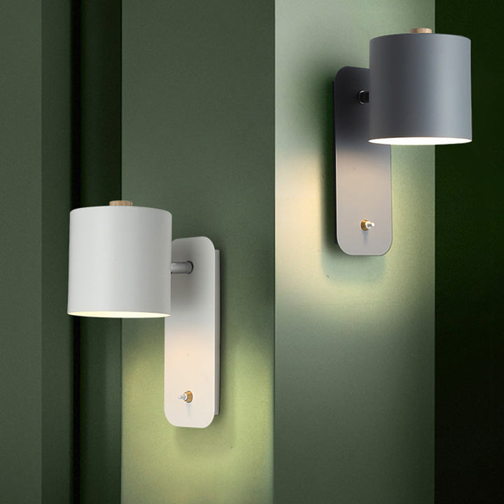 Swivelable Cylinder Reading Lamp Nordic Metal Single-Bulb Wall Light with Power Button | Kalsten