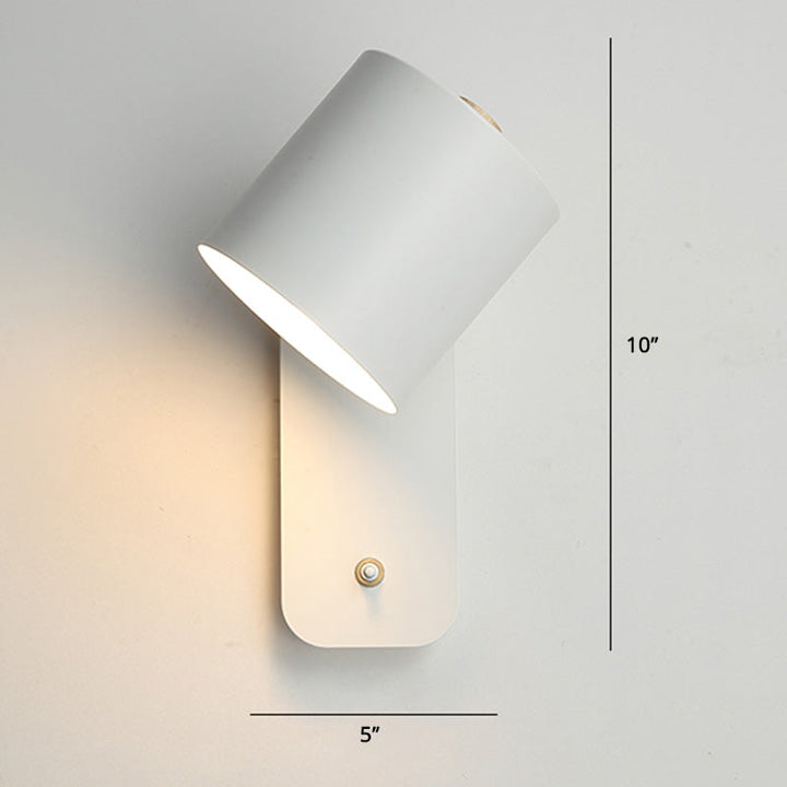Swivelable Cylinder Reading Lamp Nordic Metal Single-Bulb Wall Light with Power Button | Kalsten