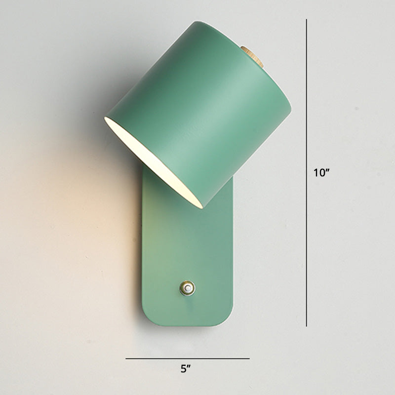 Swivelable Cylinder Reading Lamp Nordic Metal Single-Bulb Wall Light with Power Button | Kalsten