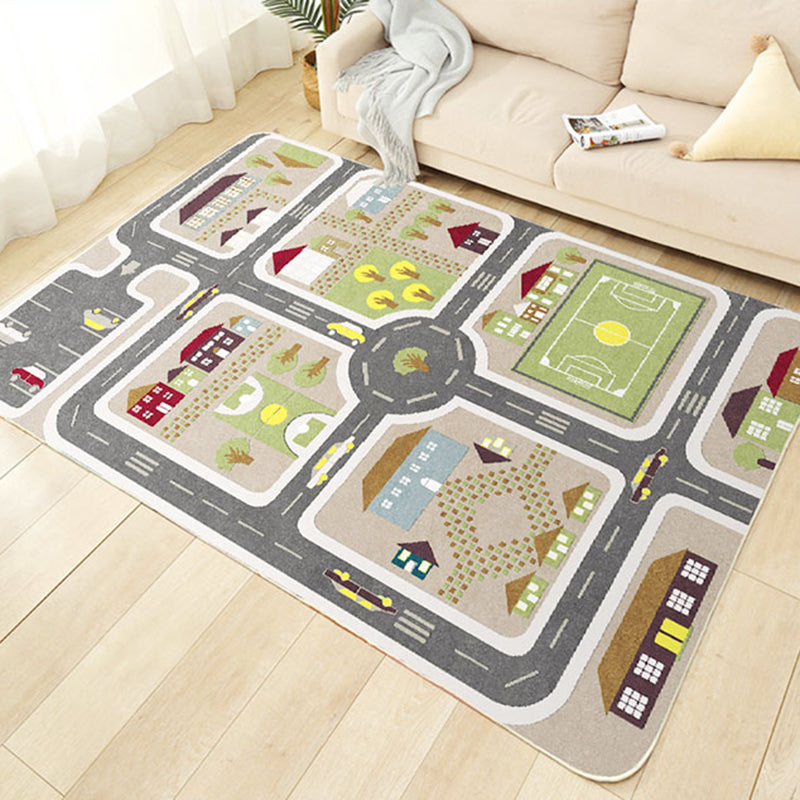 BowLift | Beautiful car-printed carpet multicolor cotton blend area rug non-slip stain-resistant easy-care indoor rug for children