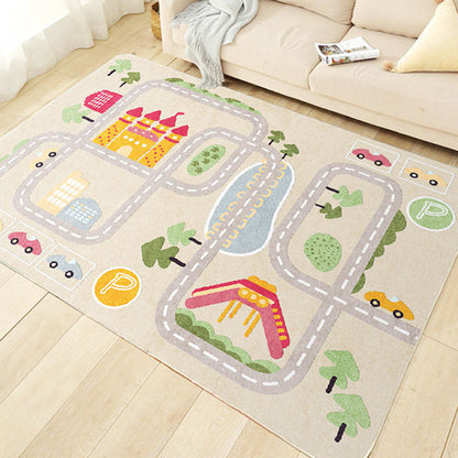BowLift | Beautiful car-printed carpet multicolor cotton blend area rug non-slip stain-resistant easy-care indoor rug for children