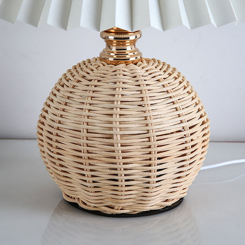 RattaLume Nordic LED Table Lamp | Woven Rattan & Foldable Fabric Shade | Mood Light | Decor for the Bedroom | Kalsten