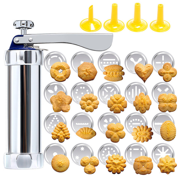Kalsten | Cookie Press Kit | 20 Stainless Steel Discs & 4 Nozzles | Adjustable Size & Easy Clean | BakeJoy