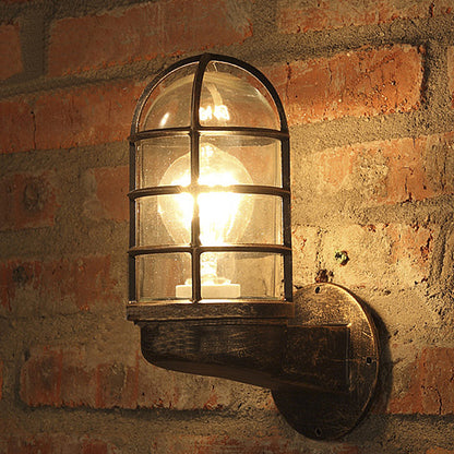 BowLift | Cylinder Clear Glass Wall Mounted Lamp Industrial Single Bulb Living Room Wall Light in Pink/Blue/Green with Cage