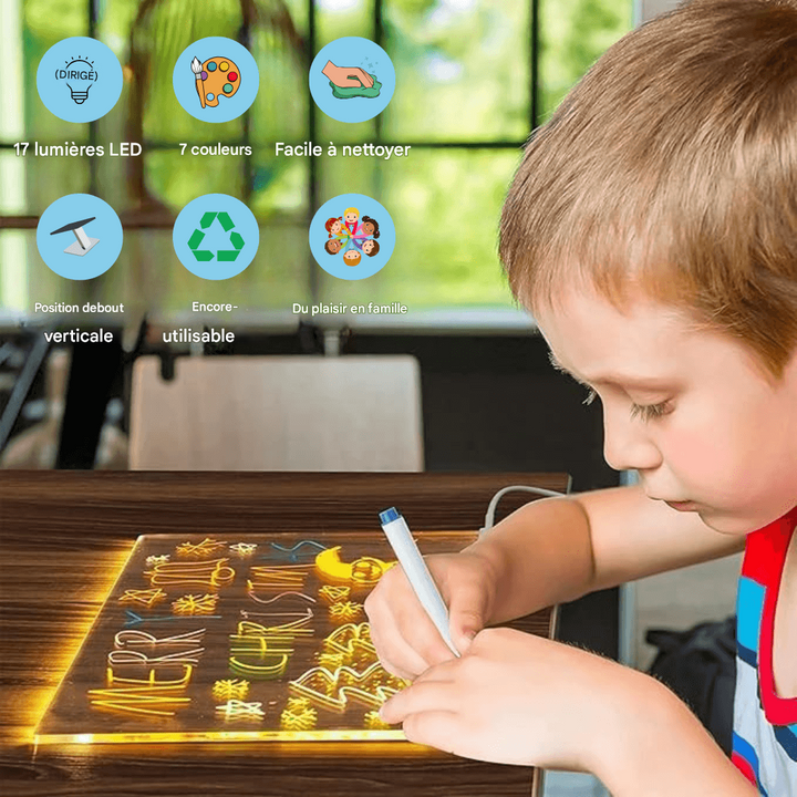 Kiddli Reusable LED Drawing Board with Light Pen