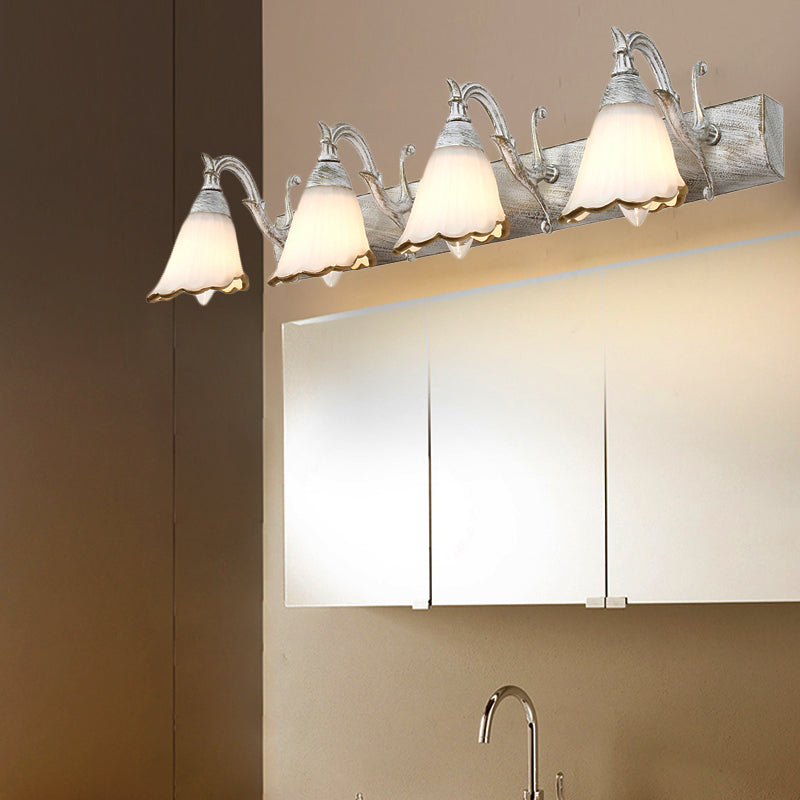 Kalsten | Flower Bath Wall Light Classic Opal Glass 2/3/4 Lights Bronze/White Make-Up Lighting