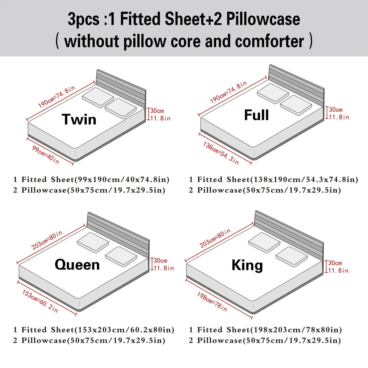 Skanto | 3-Piece Satin Fitted Sheet Set – Includes 1 Fitted Sheet and 2 Pillowcases (No Inserts) – Soft, Comfortable, and Breathable Bedding, Solid Color Mattress Topper for Bedroom and Guest Room