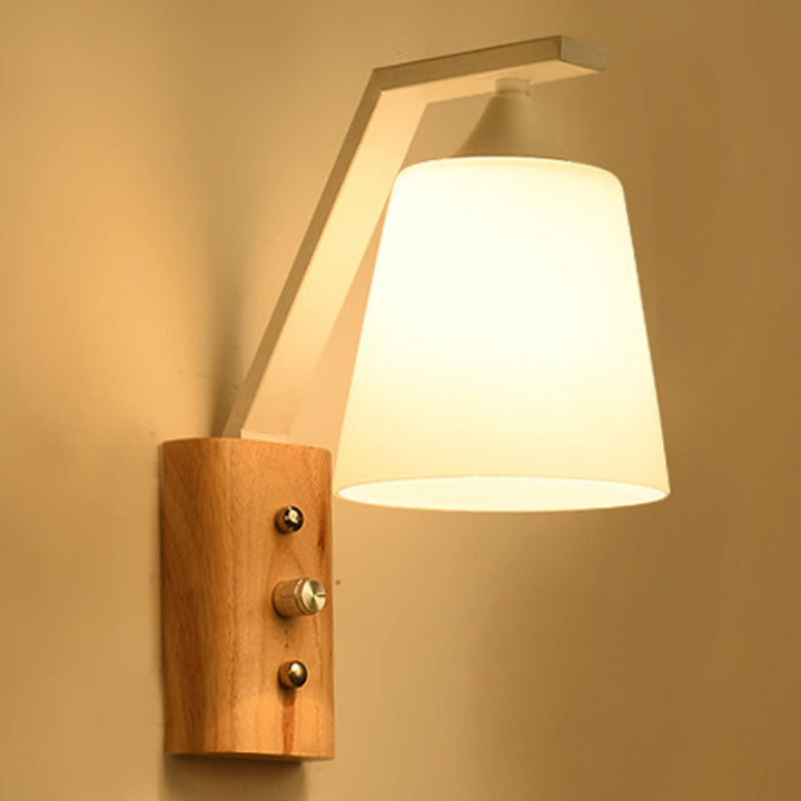 White Glass Wall Lighting Wooden Down Lighting for Study Room Bedroom | Kalsten