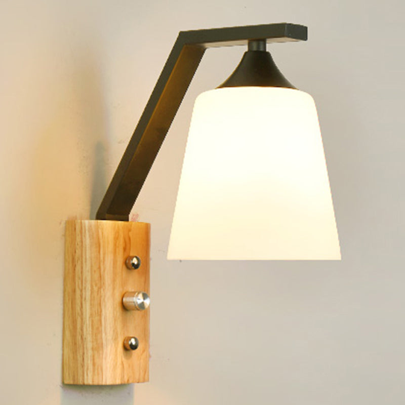White Glass Wall Lighting Wooden Down Lighting for Study Room Bedroom | Kalsten