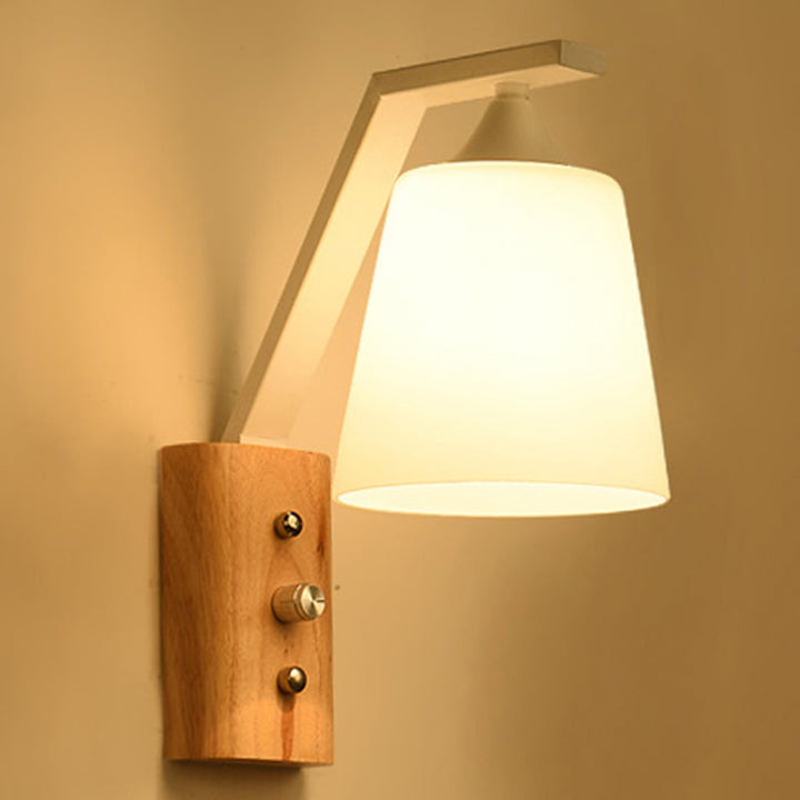 White Glass Wall Lighting Wooden Down Lighting for Study Room Bedroom | Kalsten