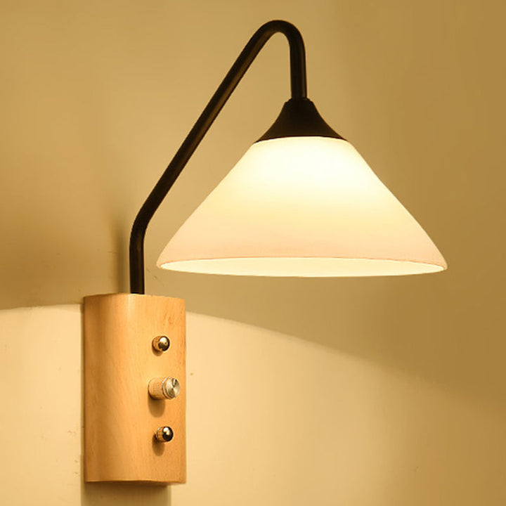 White Glass Wall Lighting Wooden Down Lighting for Study Room Bedroom | Kalsten