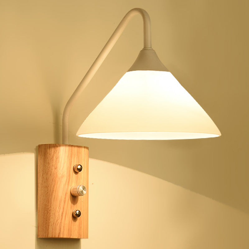 White Glass Wall Lighting Wooden Down Lighting for Study Room Bedroom | Kalsten