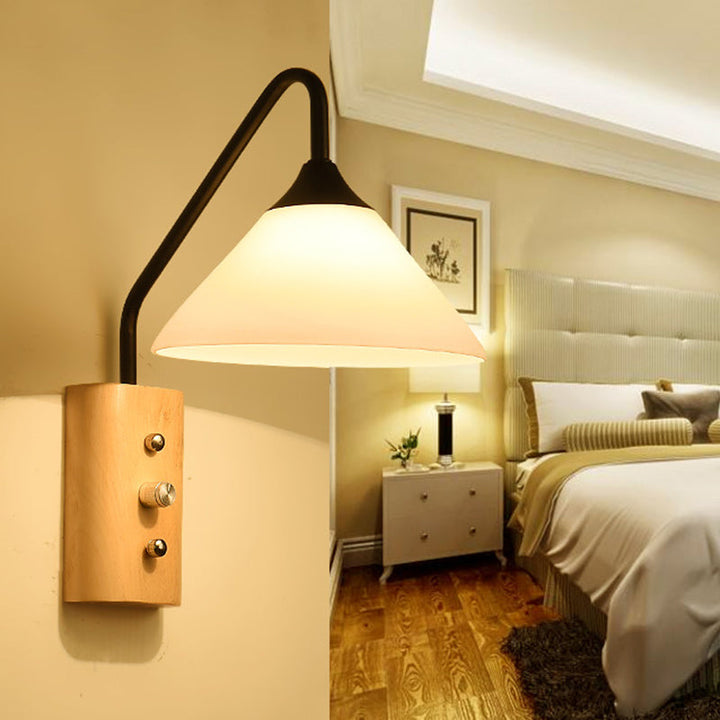 White Glass Wall Lighting Wooden Down Lighting for Study Room Bedroom | Kalsten