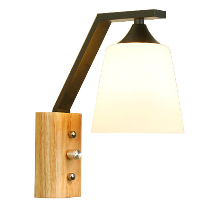 White Glass Wall Lighting Wooden Down Lighting for Study Room Bedroom | Kalsten