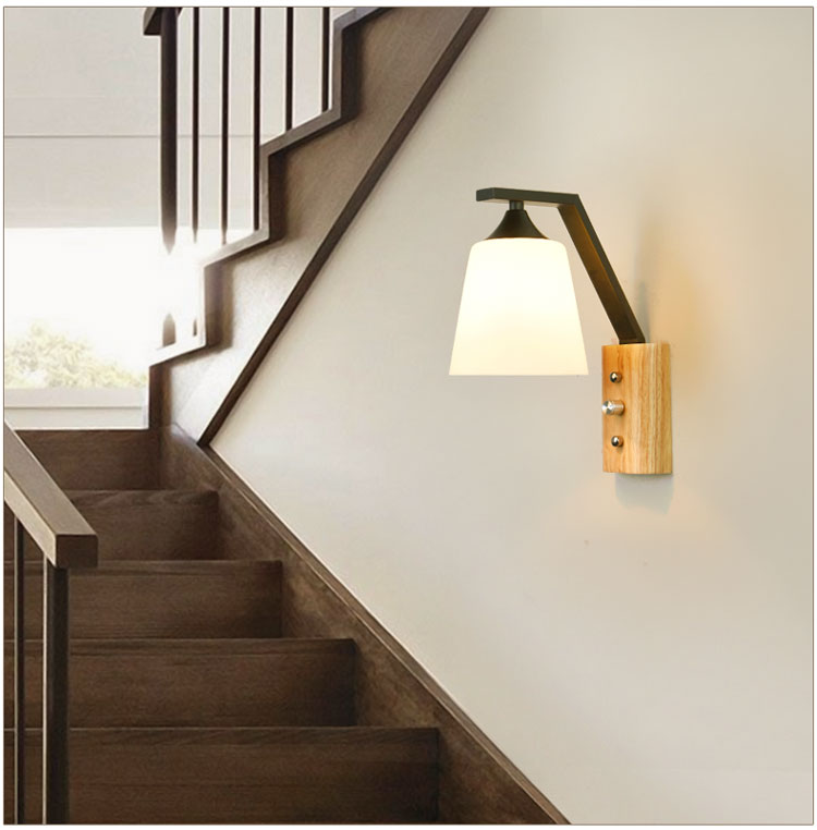 White Glass Wall Lighting Wooden Down Lighting for Study Room Bedroom | Kalsten