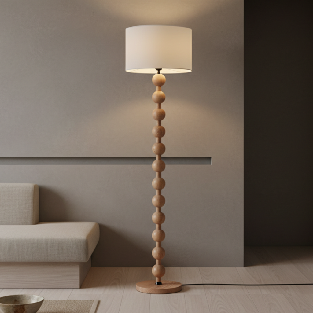 Hugo Sculptural Wood-Sphere Floor Lamp